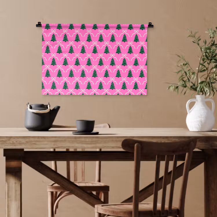 Wandteppich - Weihnachten – Rosa – Weiß – Schleife — 3