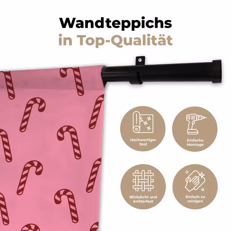 Wandteppich - Weihnachten – Rosa – Zuckerstange – Rot — 7
