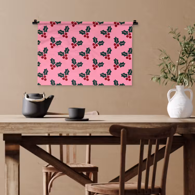 Wandteppich - Rosa – Weihnachten – Stechpalme — 3