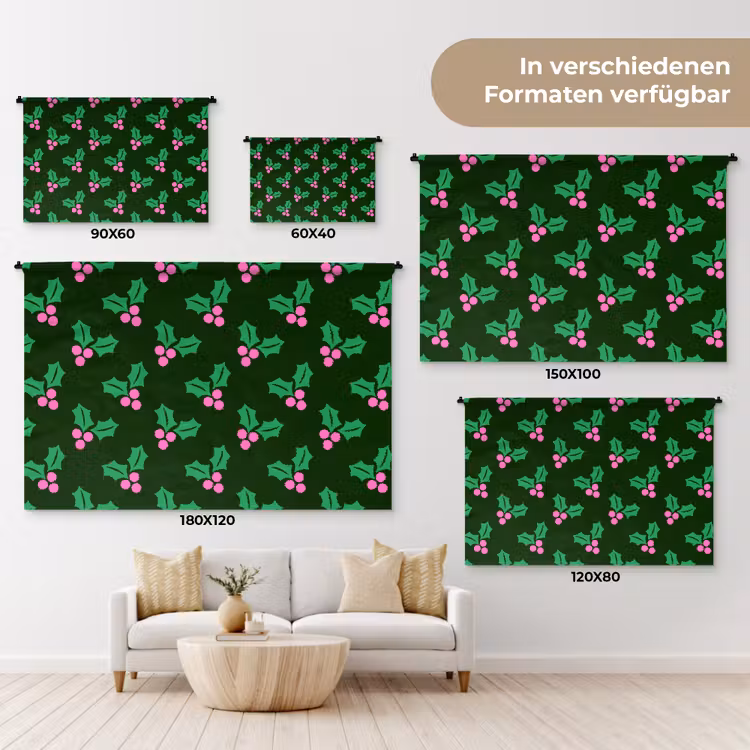 Wandteppich - Stechpalme – Grün – Rosa – Weihnachten — 8