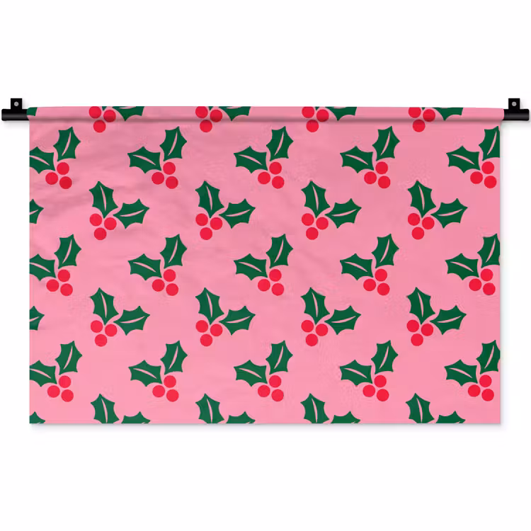 Wandteppich - Stechpalme – Weihnachten – Rosa — 1