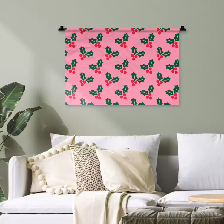 Wandteppich - Stechpalme – Weihnachten – Rosa — 4
