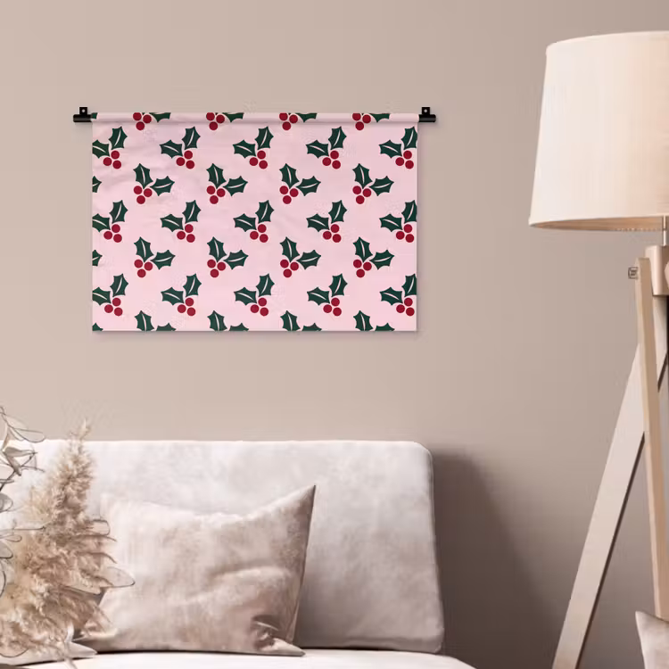 Wandteppich - Weihnachten – Stechpalme – Grün – Rosa — 2