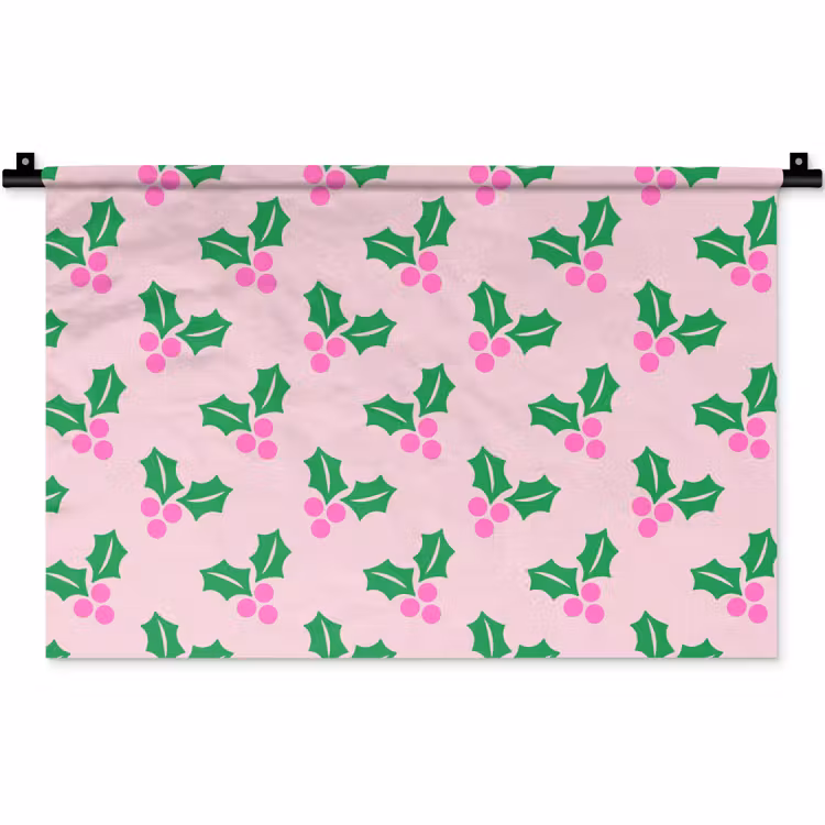 Wandteppich - Weihnachten – Stechpalme – Rosa — 1