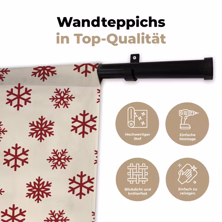 Wandteppich - Schneeflocke – Creme – Rot — 7