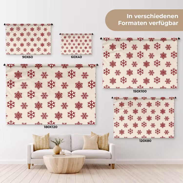 Wandteppich - Schneeflocke – Creme – Rot — 8