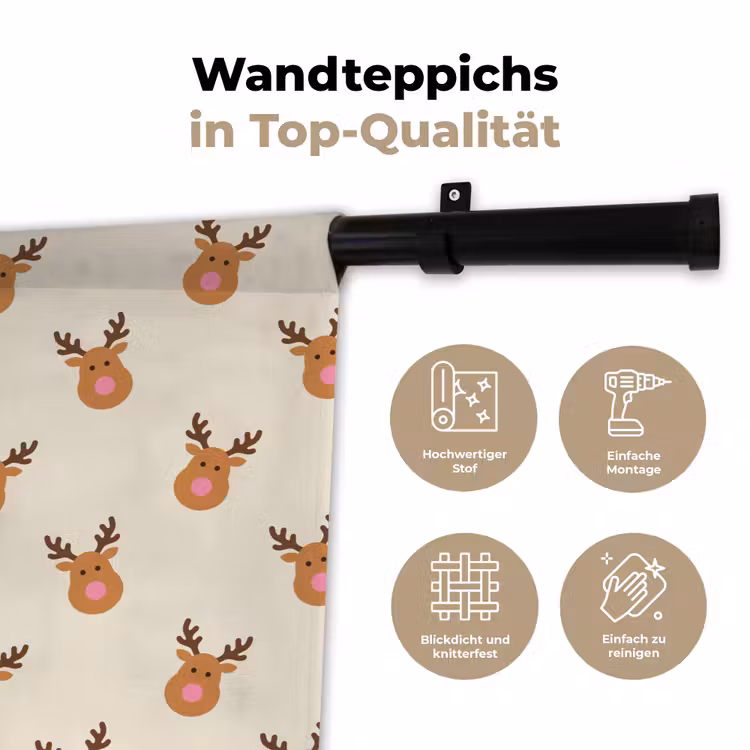 Wandteppich - Rentiere – Weihnachten – Creme – Rosa — 7