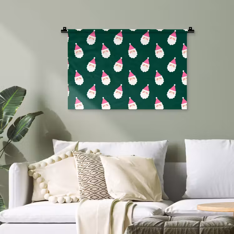 Wandteppich - Weihnachtsmann – Weihnachten – Grün – Rosa — 4