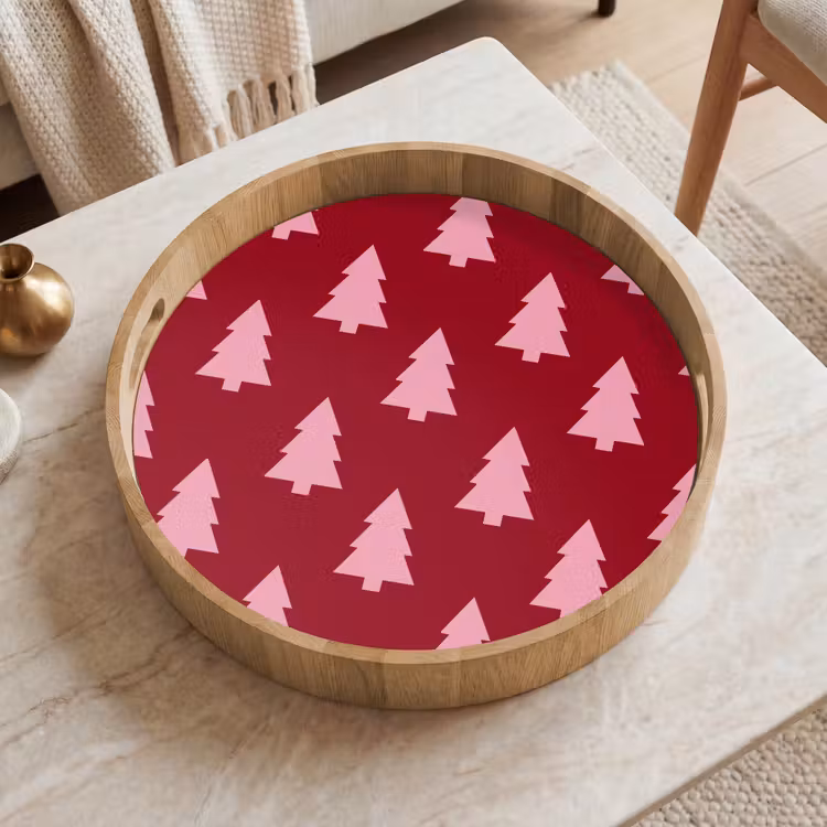 Tablett - Weihnachtsbaum – Burgunderrot – Rosa — 2