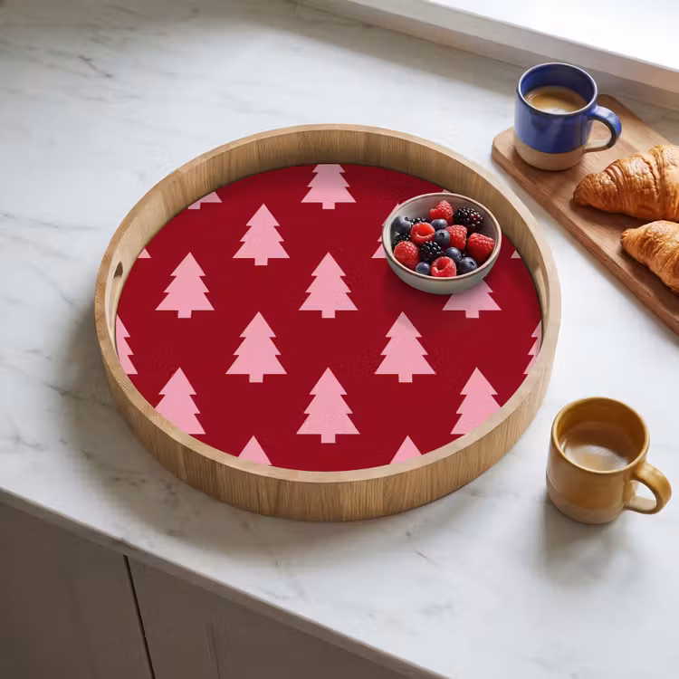 Tablett - Weihnachtsbaum – Burgunderrot – Rosa — 4