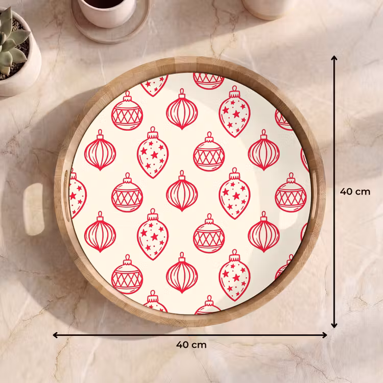 Tablett - Weihnachtskugel – Creme – Rot — 9