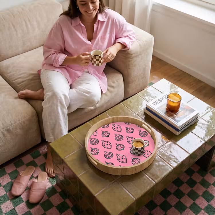 Tablett - Weihnachtskugel – Grün – Rosa — 6