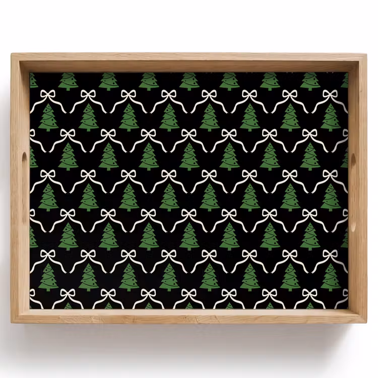 Tablett - Weihnachten – Schwarz – Weiß – Schleife — 1