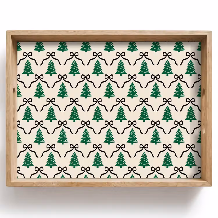 Tablett - Weihnachten – Weiß – Schwarz – Schleife — 1