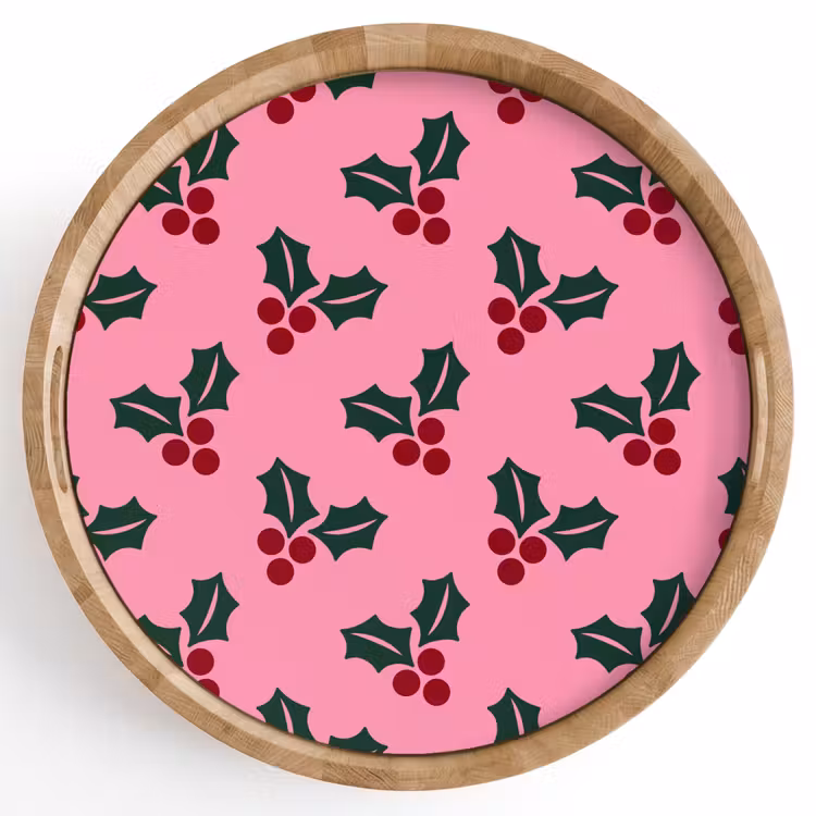 Tablett - Rosa – Weihnachten – Stechpalme — 1