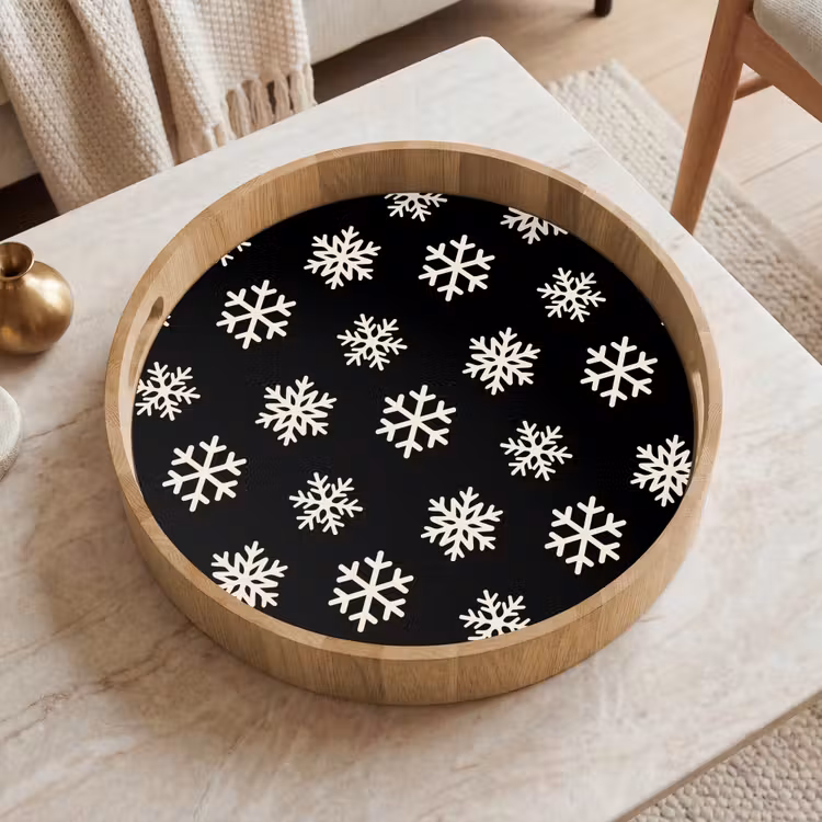 Tablett - Schneeflocke – Schwarz – Weiß – Weihnachten — 2