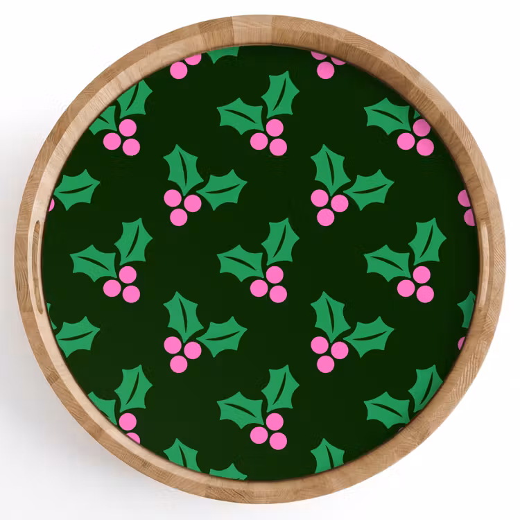 Tablett - Stechpalme – Grün – Rosa – Weihnachten — 1