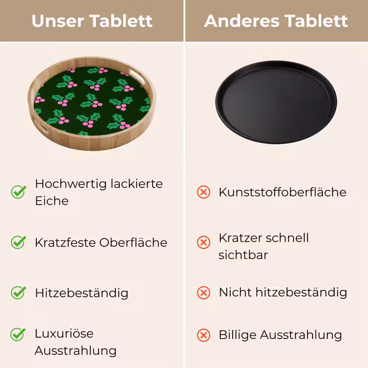 Tablett - Stechpalme – Grün – Rosa – Weihnachten — 3