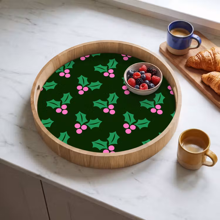 Tablett - Stechpalme – Grün – Rosa – Weihnachten — 4