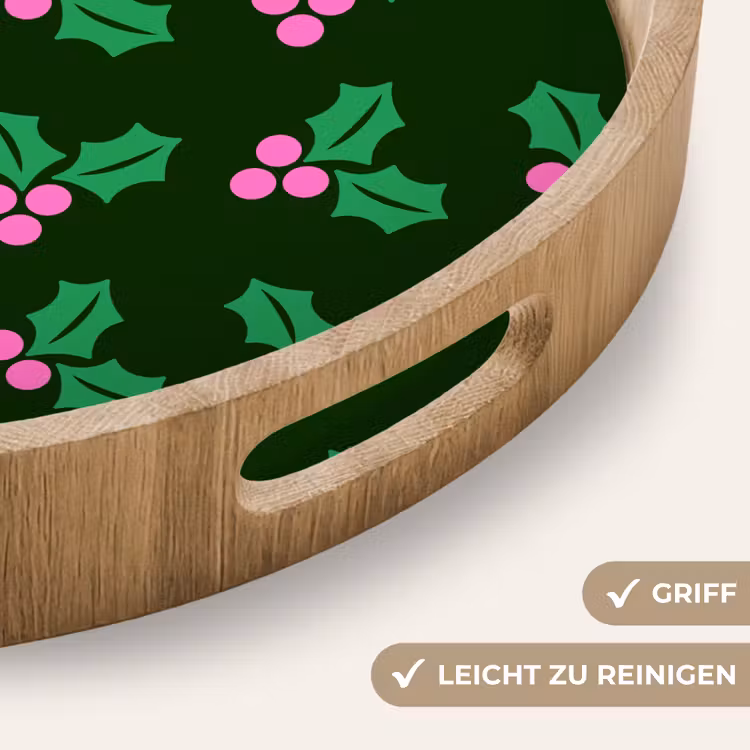 Tablett - Stechpalme – Grün – Rosa – Weihnachten — 5