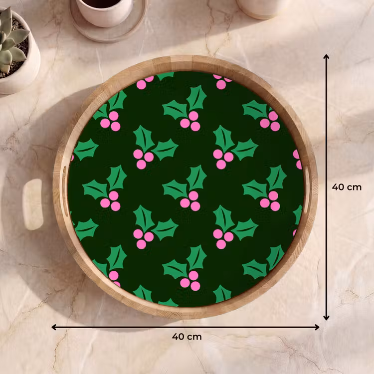 Tablett - Stechpalme – Grün – Rosa – Weihnachten — 9