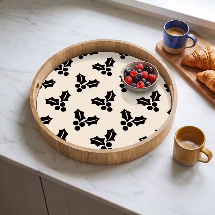 Tablett - Stechpalme – Weiß – Schwarz – Weihnachten — 4