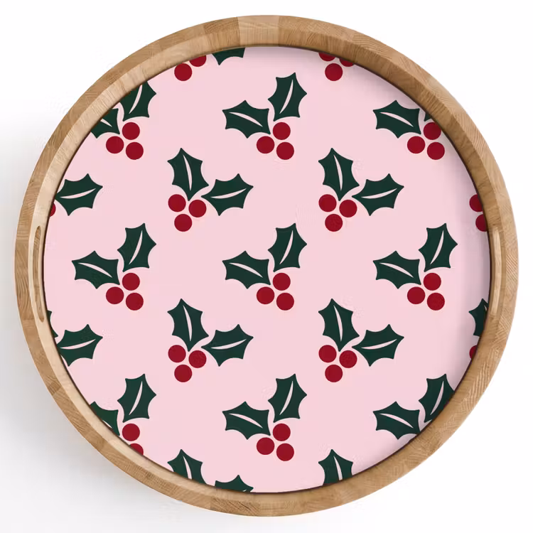 Tablett - Weihnachten – Stechpalme – Grün – Rosa — 1