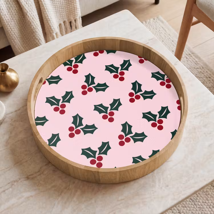 Tablett - Weihnachten – Stechpalme – Grün – Rosa — 2