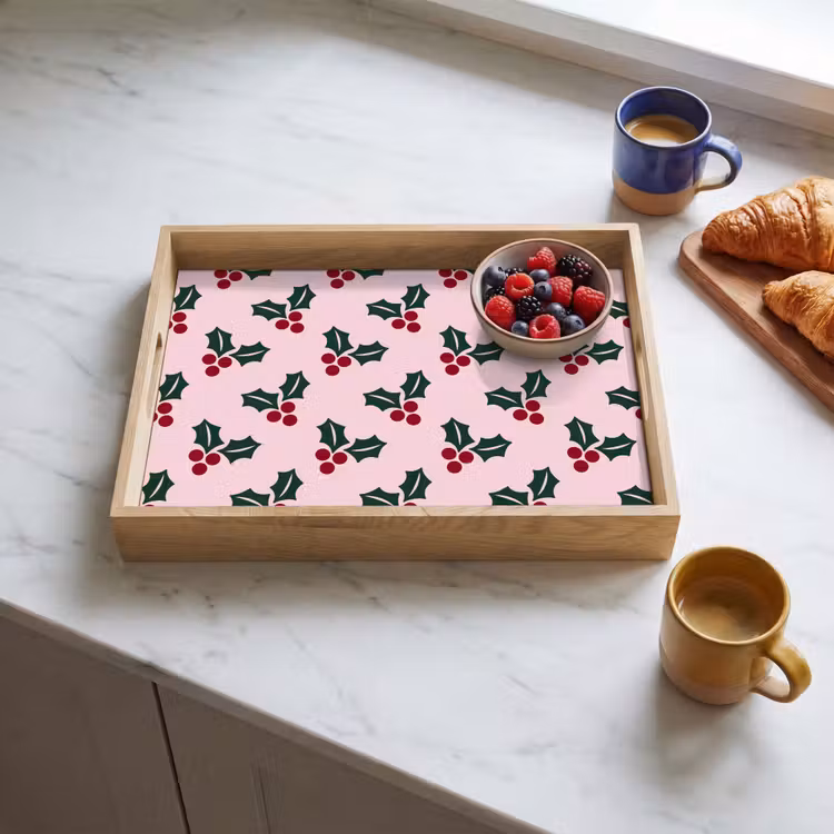 Tablett - Weihnachten – Stechpalme – Grün – Rosa — 4