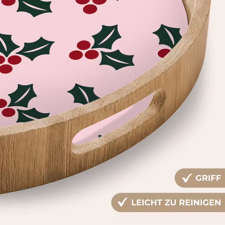 Tablett - Weihnachten – Stechpalme – Grün – Rosa — 5