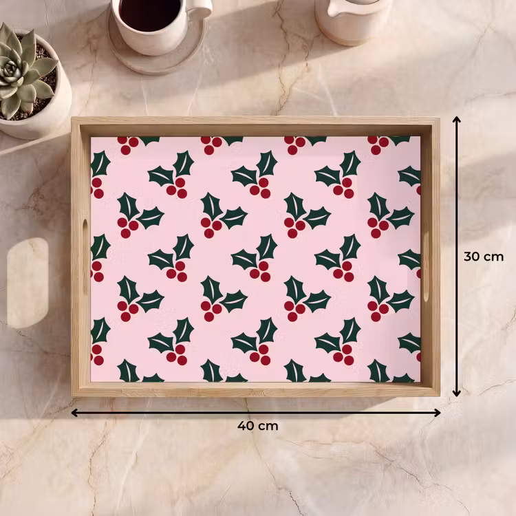 Tablett - Weihnachten – Stechpalme – Grün – Rosa — 9