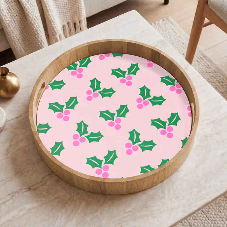 Tablett - Weihnachten – Stechpalme – Rosa — 2