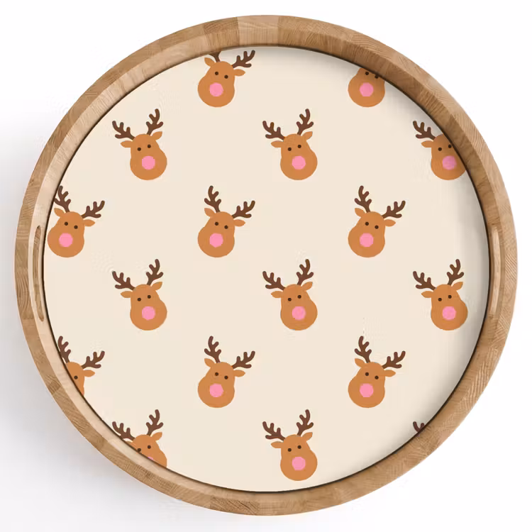 Tablett - Rentiere – Weihnachten – Creme – Rosa — 1