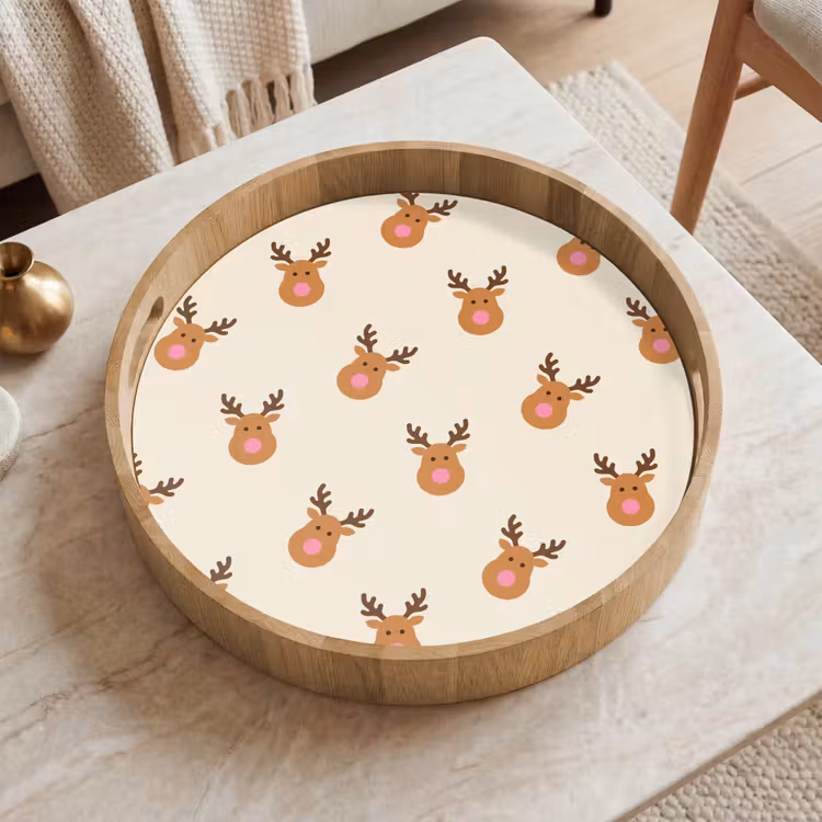 Tablett - Rentiere – Weihnachten – Creme – Rosa — 2