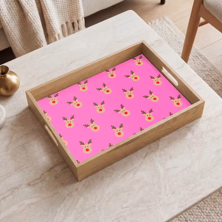 Tablett - Rentiere – Weihnachten – Neon – Rosa — 2