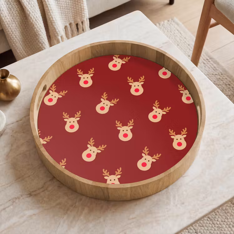 Tablett - Rentiere – Weihnachten – Rot – Braun — 2