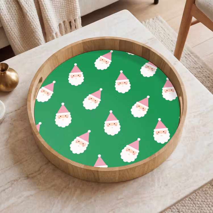 Tablett - Weihnachtsmann – Weihnachten – Rosa – Grün — 2