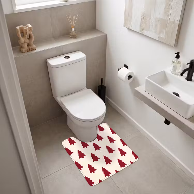 WC Vorleger - Weihnachtsbaum – Creme – Rot — 6