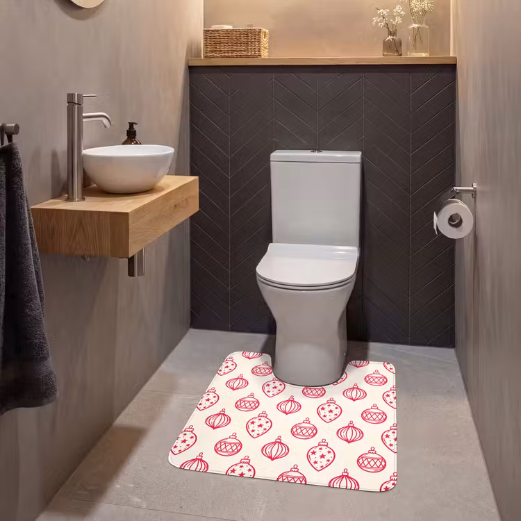 WC Vorleger - Weihnachtskugel – Creme – Rot — 2