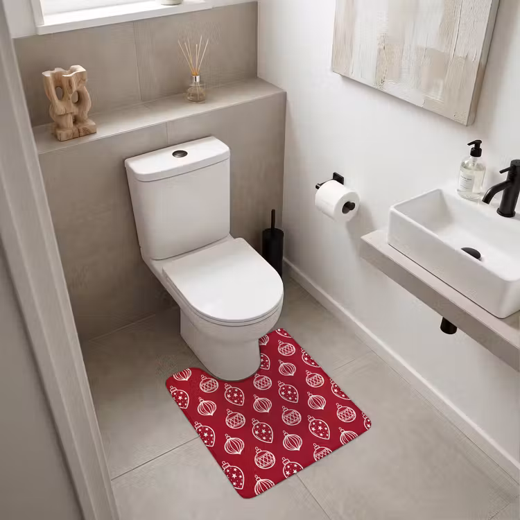 WC Vorleger - Weihnachtskugel – Rot – Cremefarben — 6