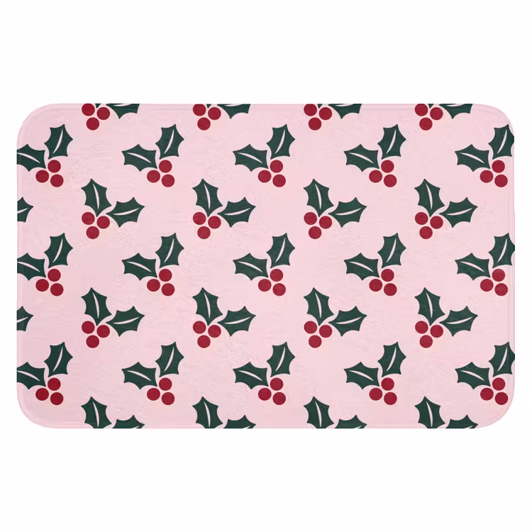 WC Vorleger - Weihnachten – Stechpalme – Grün – Rosa — 1