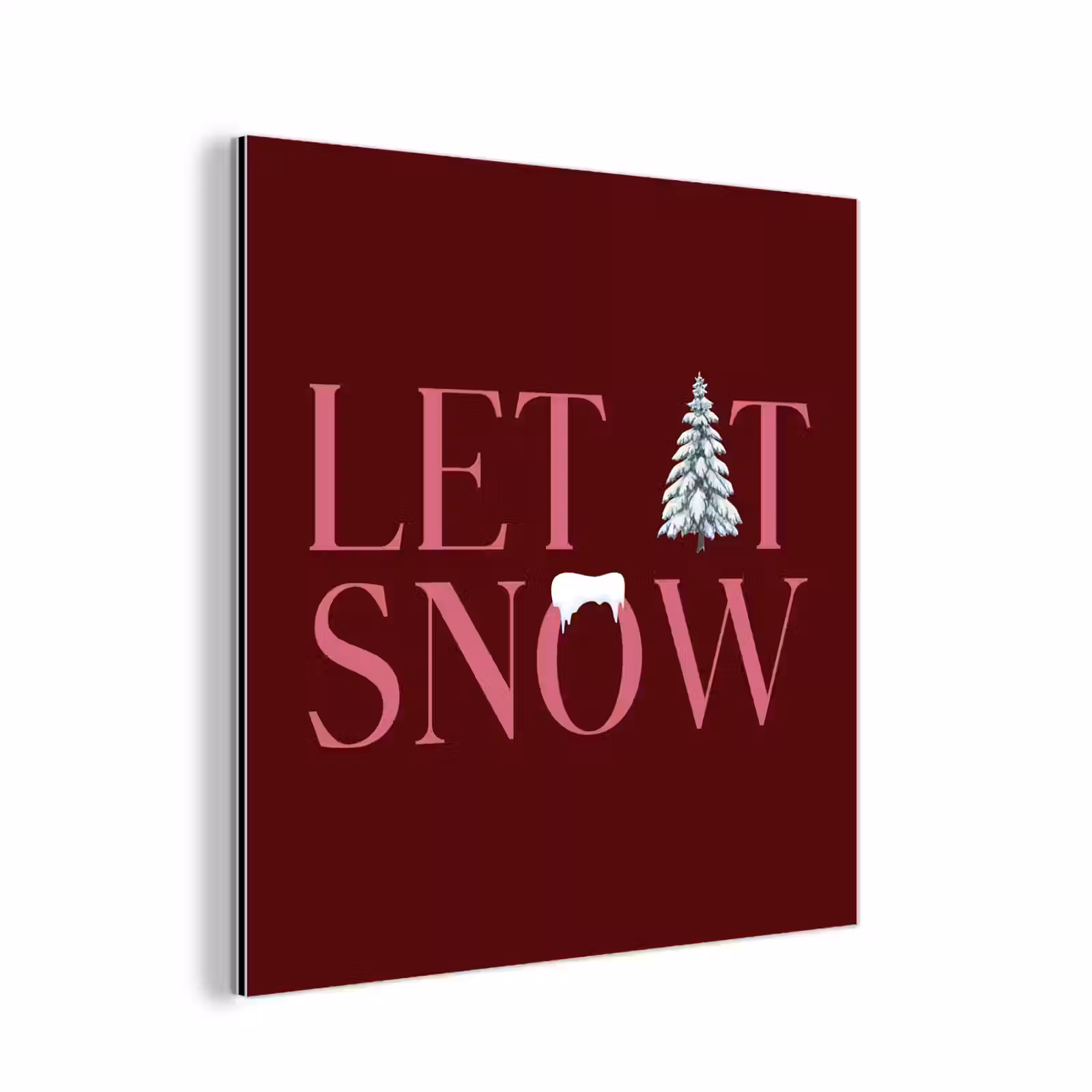 Alu-Dibond-Bild - Text – Weihnachten – Schnee – Rosa — 1