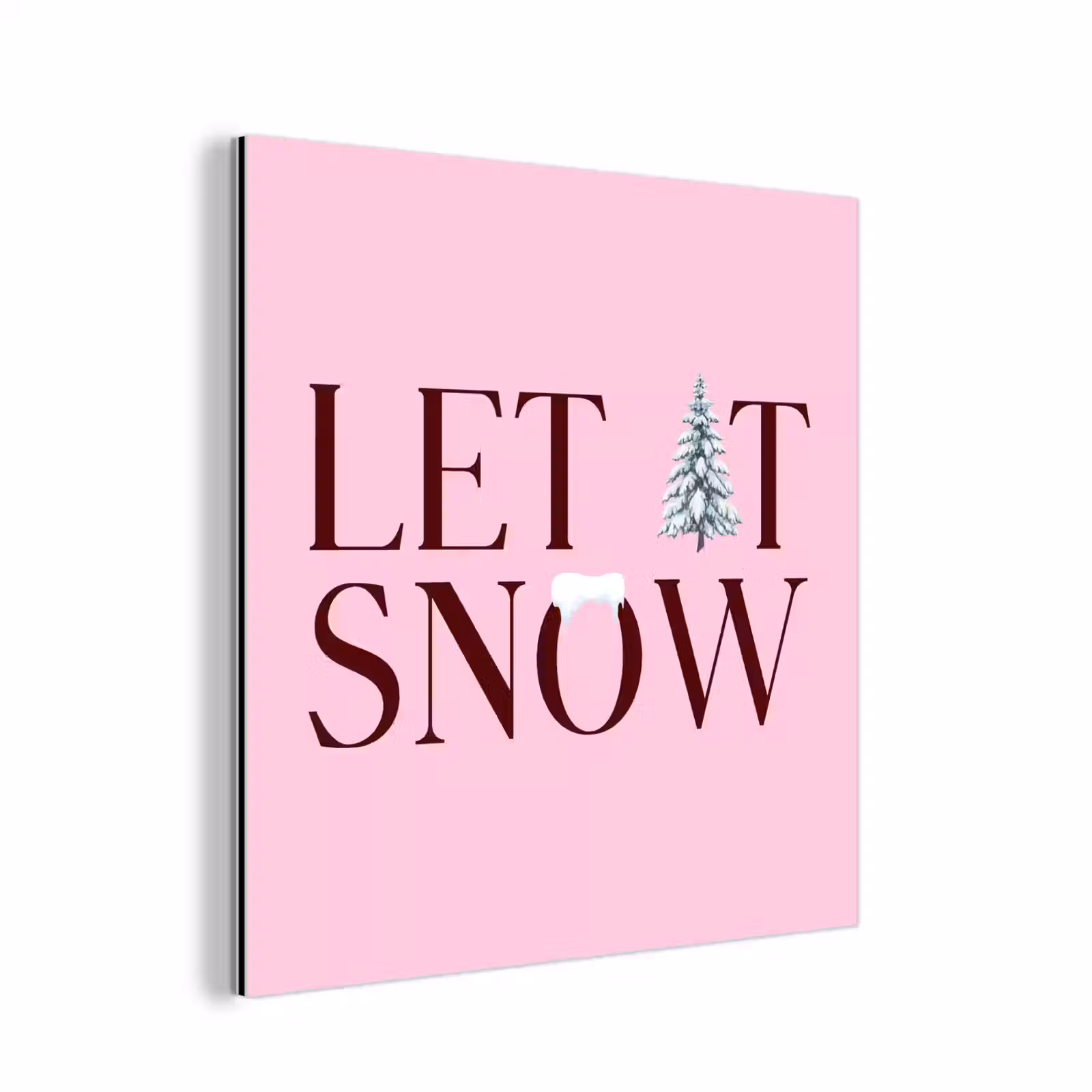 Alu-Dibond-Bild - Weihnachten – Text – Schnee – Rosa — 1