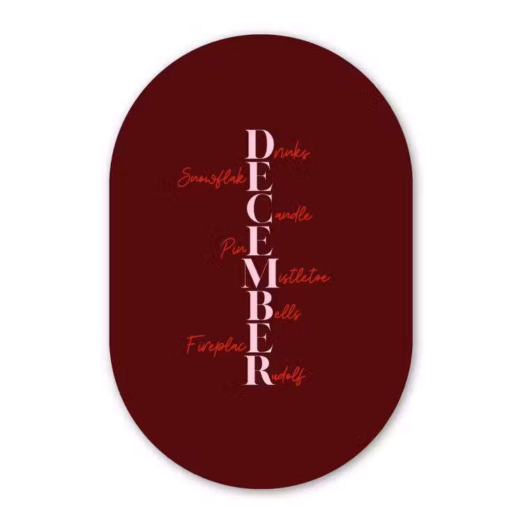 Alu-Dibond-Bild Oval - Dezember – Text – Weihnachten – Burgund — 1