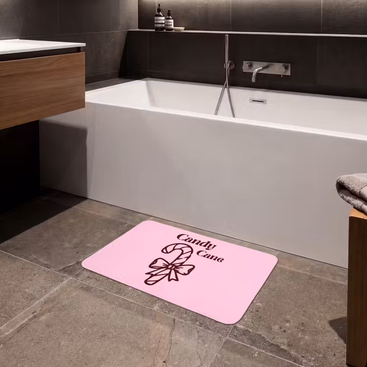 Badematte - Weihnachten – Süßigkeiten – Text – Braun – Rosa — 4
