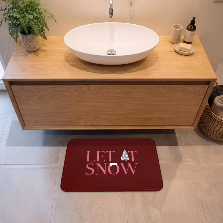 Badematte - Text – Weihnachten – Schnee – Rosa — 2