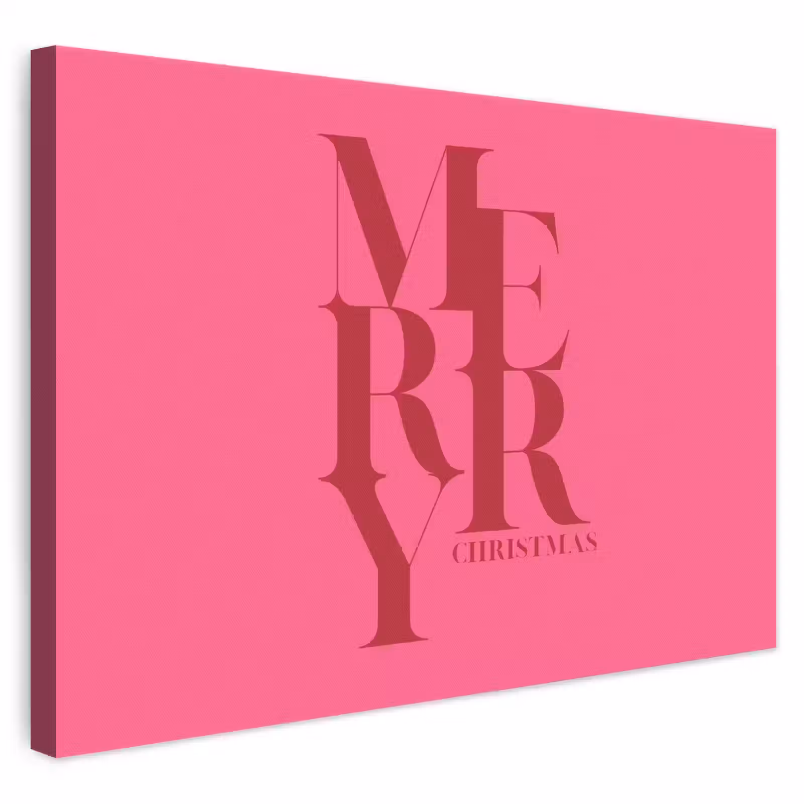 Leinwandbild - Merry – Text – Weihnachten – Rosa — 1