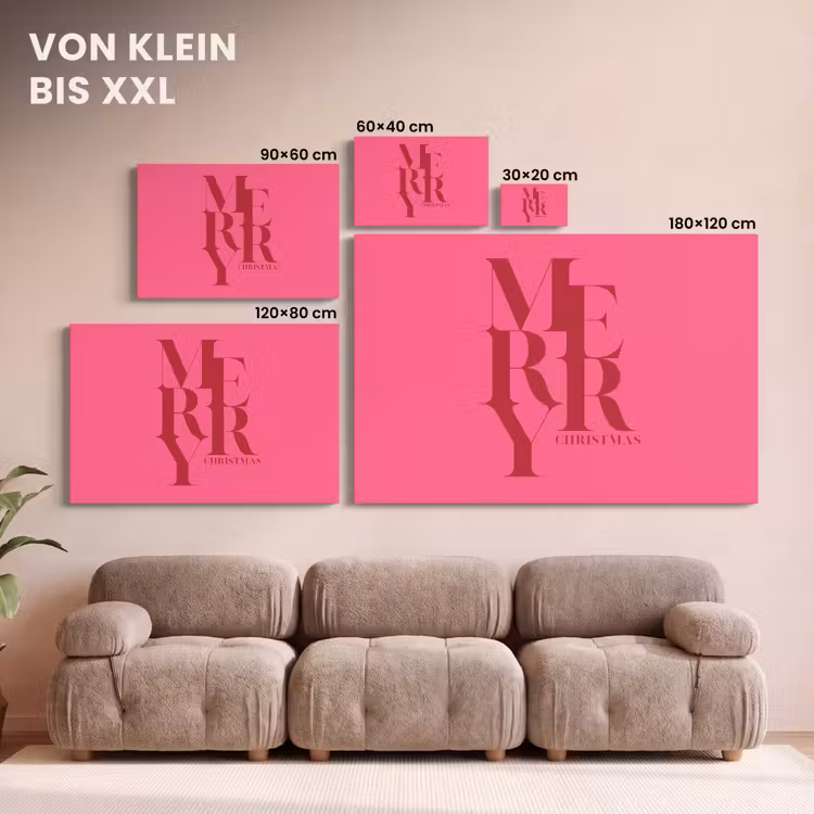 Leinwandbild - Merry – Text – Weihnachten – Rosa — 6