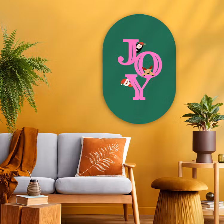 Glasbild Oval - Freude – Weihnachten – Animation – Rosa – Grün — 3