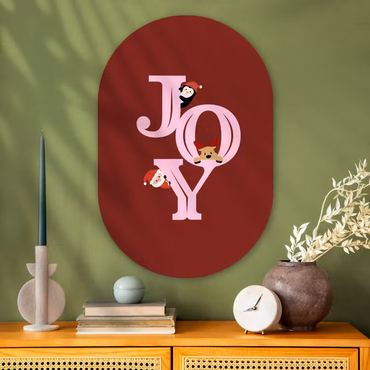 Glasbild Oval - Freude – Weihnachten – Animation – Rot – Rosa — 2